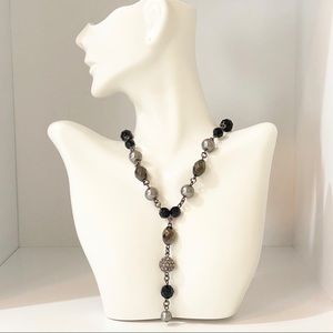 WHBM Gray Pearl & Black Bead Necklace 18”